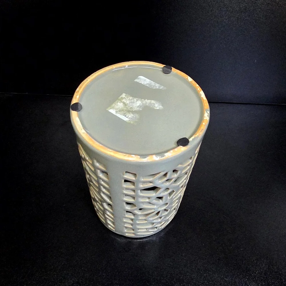 Unbranded Lattice Vase Sage Green Ceramic Geometric Cutout Decor 6.5in Starburst